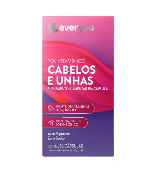 Polivitamínico Cabelos e Unhas Ever You 30 Cápsulas Polivitamínico Cabelos e Unhas Ever You 30 Cápsulas