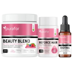 COMBO SAÚDE E BELEZA - REFORCE HAIR + COLÁGENO HIDROLISADO + BIOTINA PURAFOR QUALITY